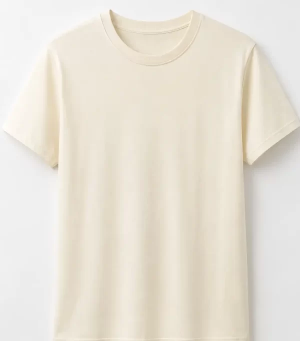 "Woman wearing oversized cream cotton t-shirt with brown cargo pants, minimal casual outfit"