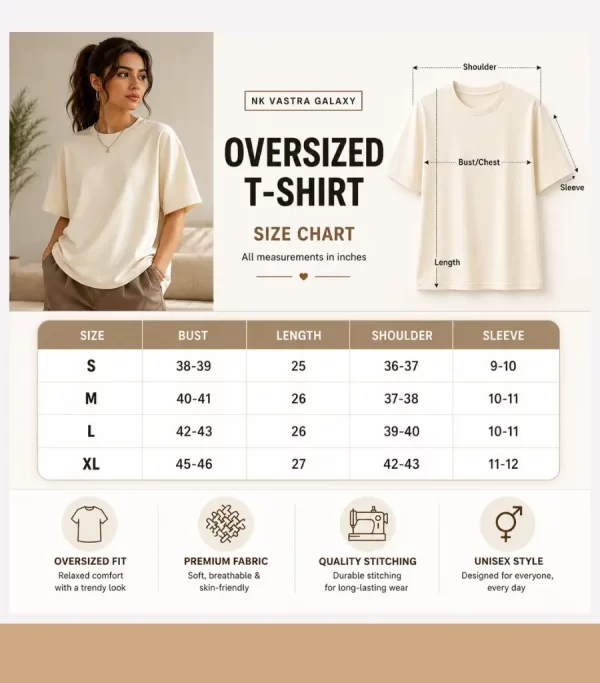 "Woman wearing oversized cream cotton t-shirt with brown cargo pants, minimal casual outfit"