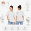 Woman wearing heather grey cotton t-shirt with blue denim jeans, casual everyday outfit