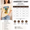 Woman wearing cream oversized t-shirt with Creative Smile teddy bear streetwear graphic print