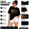 Main Image Women's oversized black graphic printed cotton T-shirt front view Lifestyle Image Woman wearing oversized black graphic T-shirt with white shorts Front Close-up Graphic print design on black oversized women's T-shirt Back View Women's plain black oversized T-shirt back side Fabric Close-up Soft breathable cotton fabric black oversized T-shirt Sleeve Detail Half sleeve oversized women's casual T-shirt