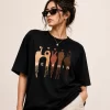 Graphic print design on black oversized women's T-shirt