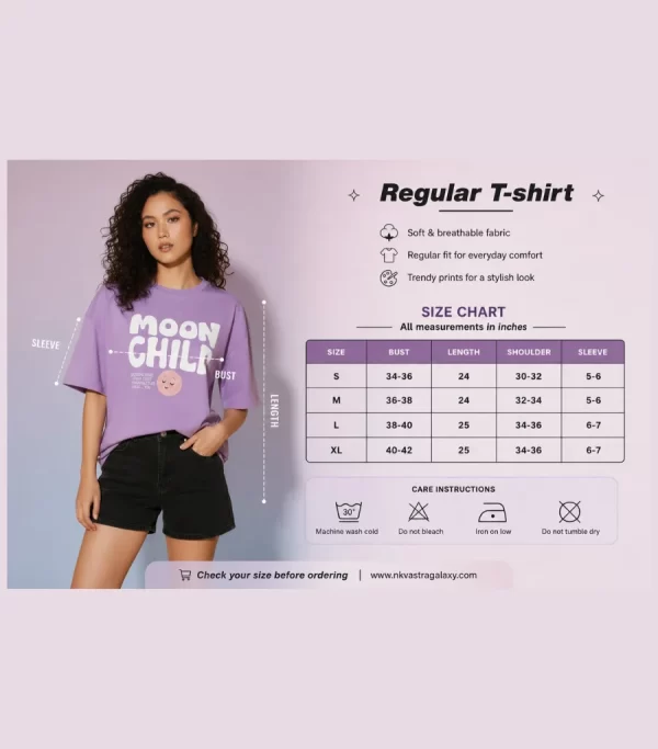Lavender Moon Child graphic print t-shirt styled with black denim shorts and black and white sneakers, aesthetic flat lay outfit