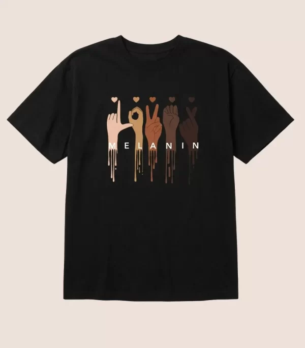 Graphic print design on black oversized women's T-shirt