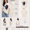 Image 1 (Front View) Women's oversized white graphic printed cotton t-shirt front view with abstract colorful face print. Image 2 (Side View) Women's white oversized graphic t-shirt side profile featuring modern abstract print and relaxed fit. Image 3 (Back View) Women's oversized white cotton t-shirt back view showing plain design with half sleeves and relaxed fit. Image 4 (Angled View) Women's oversized white graphic print t-shirt angled view with premium cotton fabric and casual streetwear style.