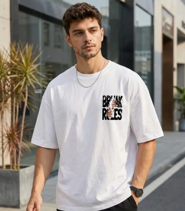Men's white oversized graphic t-shirt front view