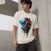 Men's off white oversized graphic printed T-shirt with abstract face design