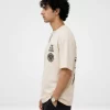 Men's off white oversized Japanese graphic T-shirt with mountain sunset back print