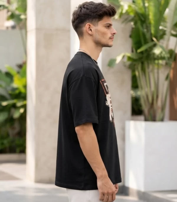 men's black oversized graphic t-shirt front view