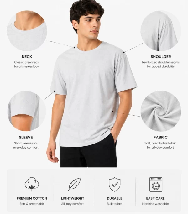 Grey melange t-shirt men's casual look on plain white background
