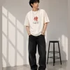 Men's off white oversized Samurai graphic printed T-shirt with Japanese-inspired design
