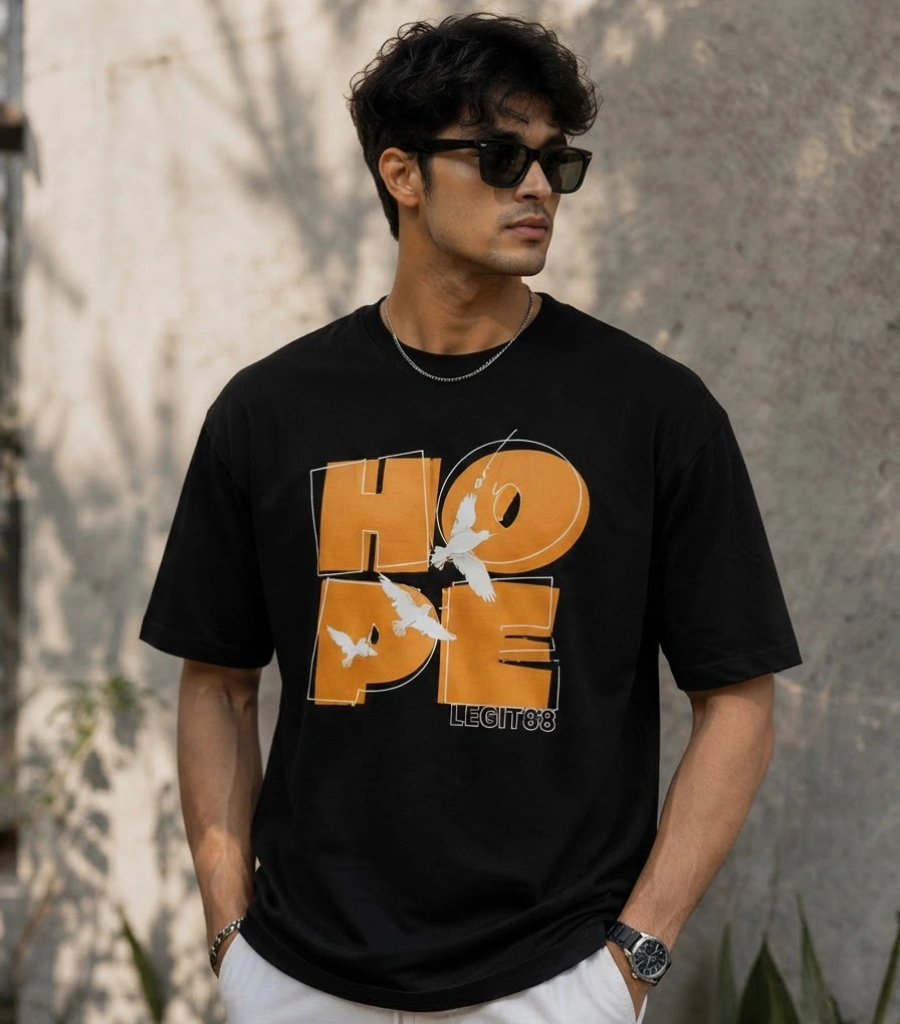 men's black oversized HOPE graphic t-shirt front view