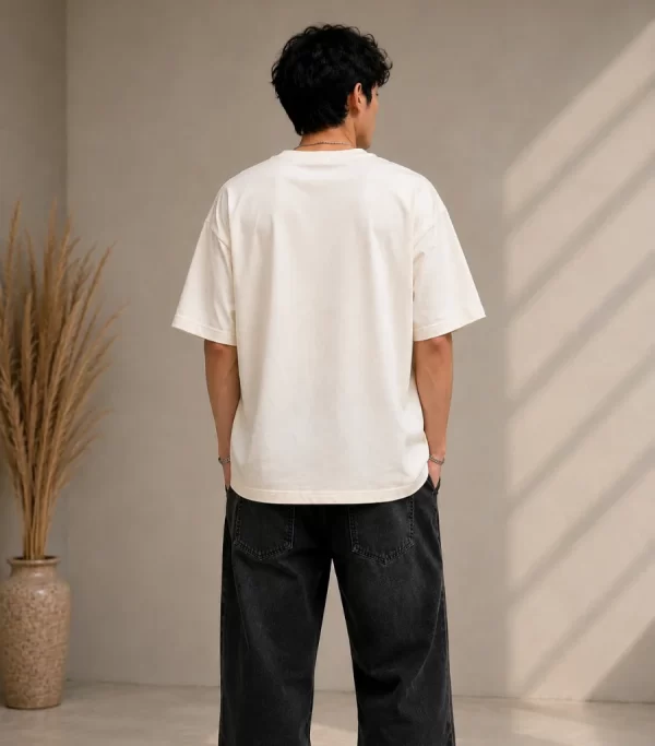 Men's off white oversized Samurai graphic printed T-shirt with Japanese-inspired design