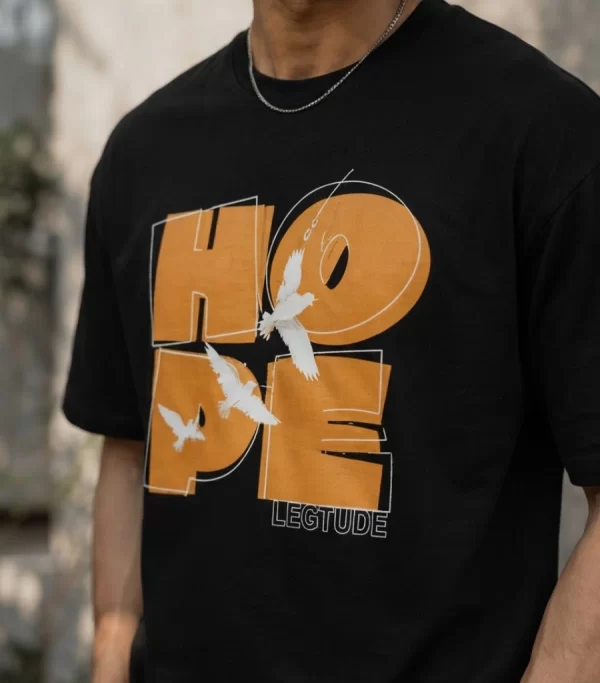 men's black oversized HOPE graphic t-shirt front view