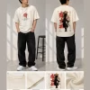 Men's off white oversized Samurai graphic T-shirt with front and back Japanese-inspired prints