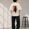 Men's off white oversized Samurai graphic T-shirt with front and back Japanese-inspired prints