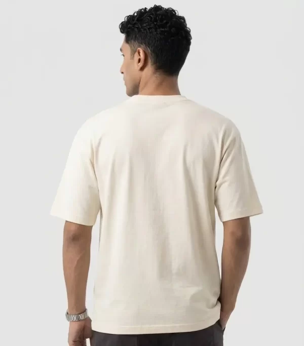 Men's off white oversized graphic printed T-shirt with abstract face design