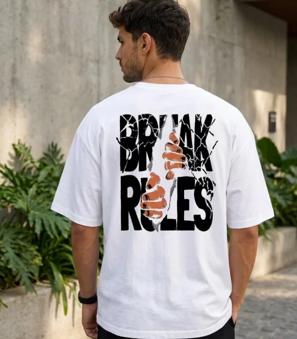 Men's white oversized graphic t-shirt with back print