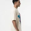 Men's off white oversized graphic printed T-shirt with abstract face design