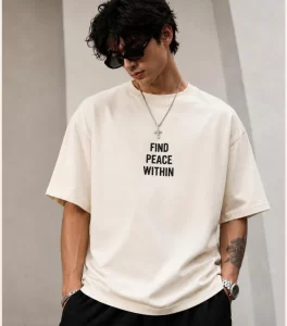 men's cream oversized Find Peace Within t-shirt front view