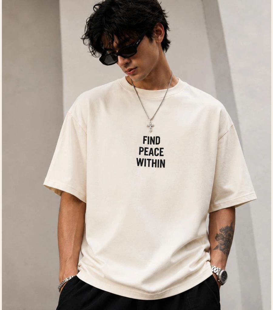men's cream oversized Find Peace Within t-shirt front view
