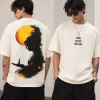men's cream oversized sunset graphic t-shirt back print