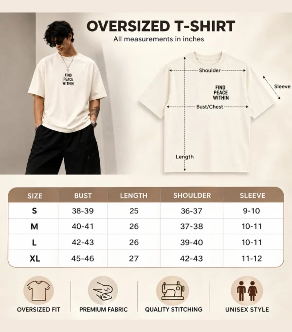 man wearing cream oversized graphic streetwear t-shirt