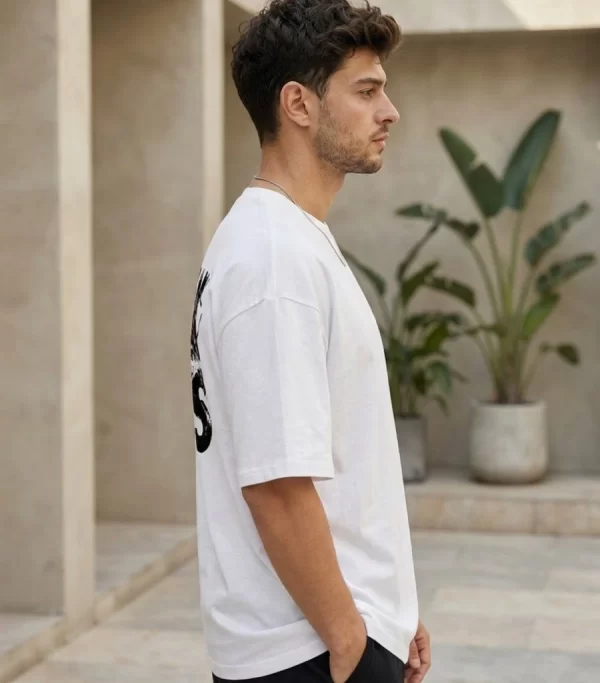 Men's white oversized graphic t-shirt front view