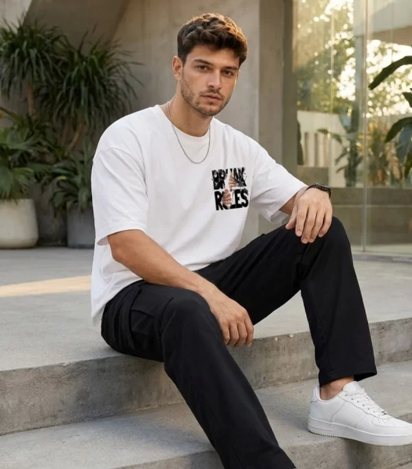 Men's white oversized graphic t-shirt front view