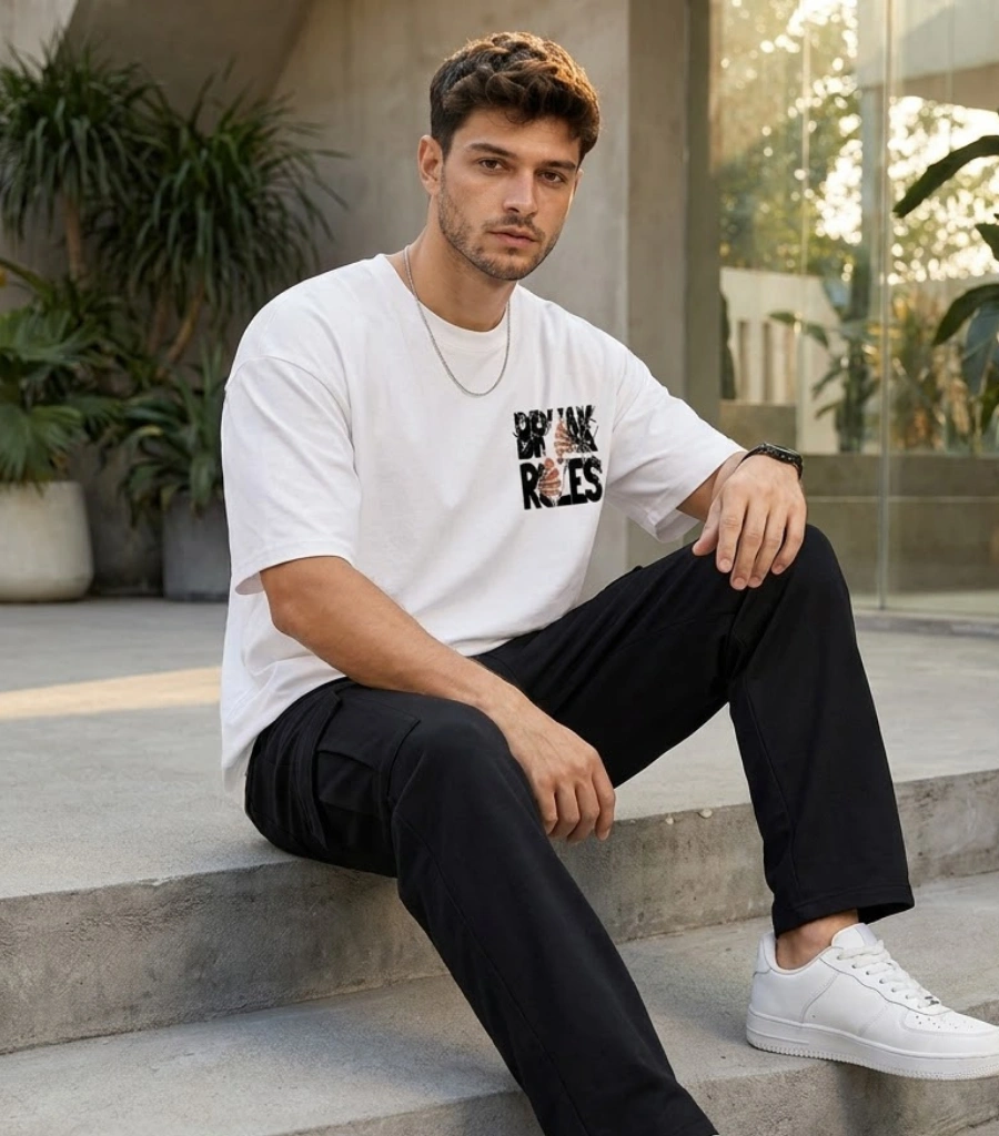 Men's white oversized graphic t-shirt front view