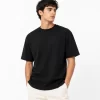 Black regular fit t-shirt men's casual look with geometric star backdrop