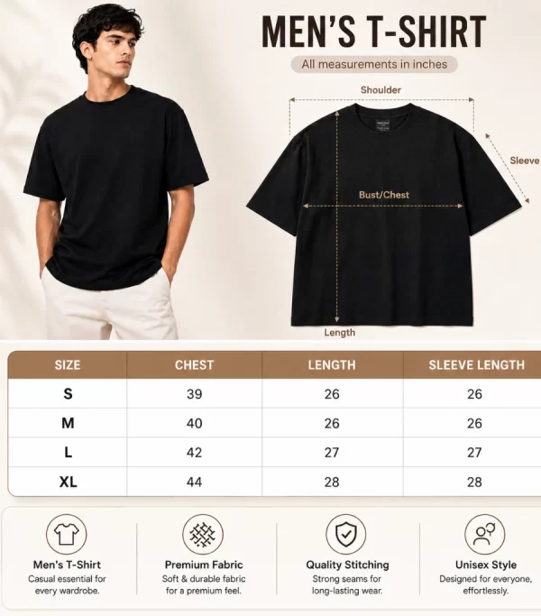 Black regular fit t-shirt men's casual look with geometric star backdrop