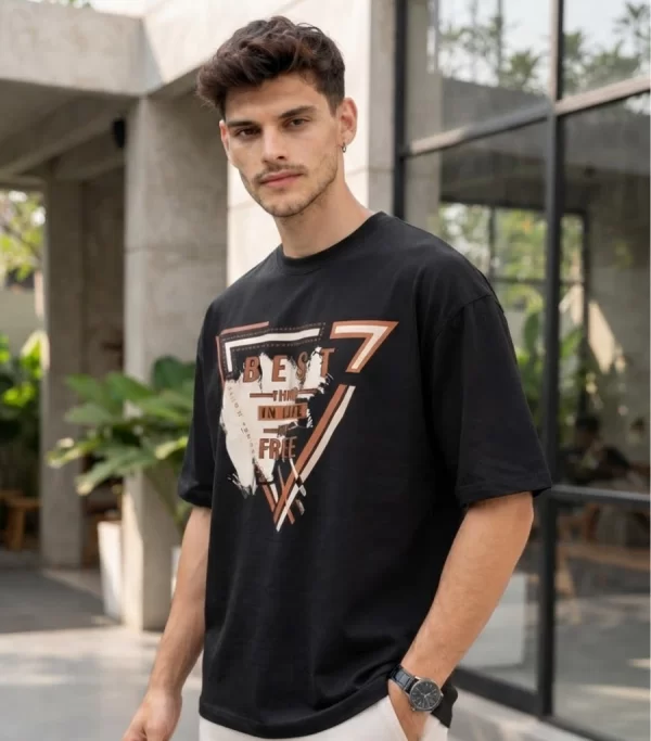 men's black oversized graphic t-shirt front view