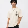 Men's off white oversized Japanese graphic T-shirt with mountain sunset back print