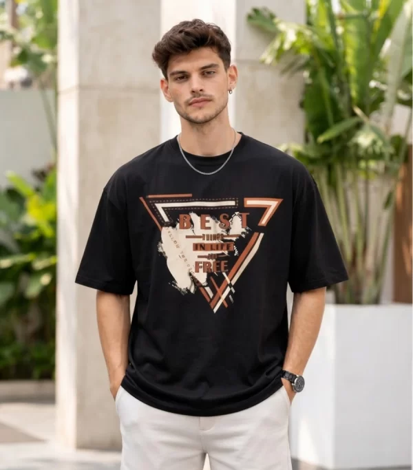 men's black oversized graphic t-shirt front view