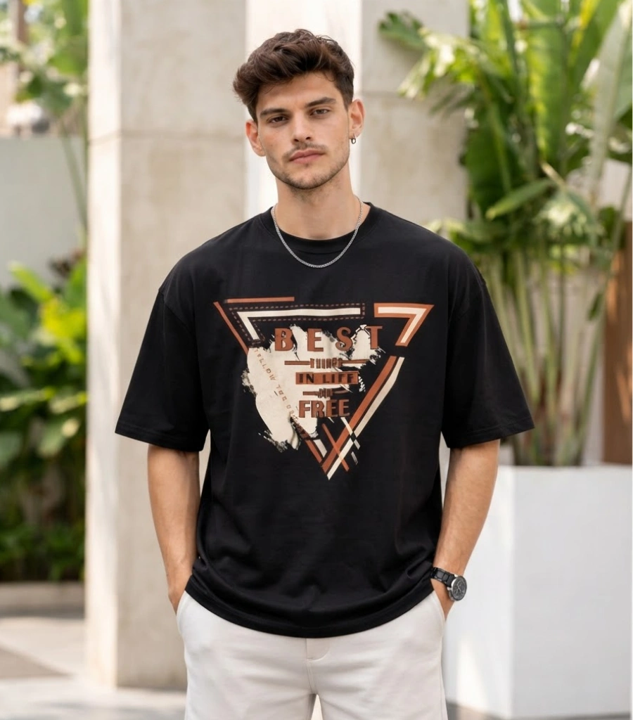 men's black oversized graphic t-shirt front view